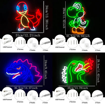 Anime Neon Sign, Dinosaurs Neon Sign, LED Neon Lights for Bedroom Wall Game Room, Party Decor for Kids Boys Man, Cave, Gifts