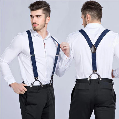 Fashion Suspenders Black leather 6 Clips Braces Vintage Casual Suspender Tirante Trousers Strap bretele Father/Husband's Gift