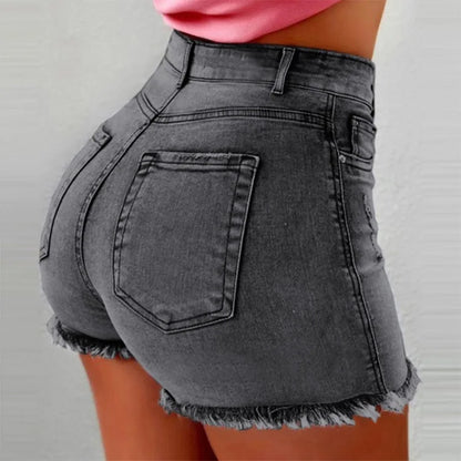 Denim Shorts, Women Vintage Jeans, Tassel Washed Distressed Skinny Mid Waist Pockets Streetwear, Female 2025 Straight Short Pants