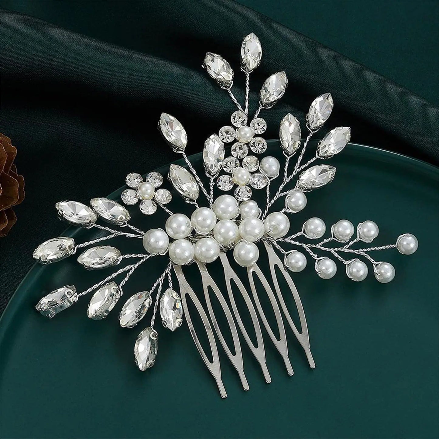 Crystal Pearl Hair Comb Clip Pin Alloy Leaf Hair Comb Handmade Headband Tiara For Women Bride Wedding Hair Accessories Jewelry