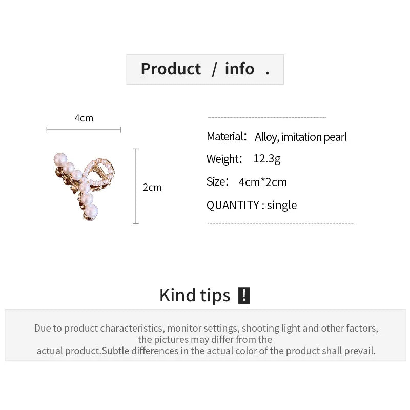 New French Metal Style Imitation Pearl Geometric Mini Cute Hair Claws for Women Temperament Trend Shark Clip Senior Accessories