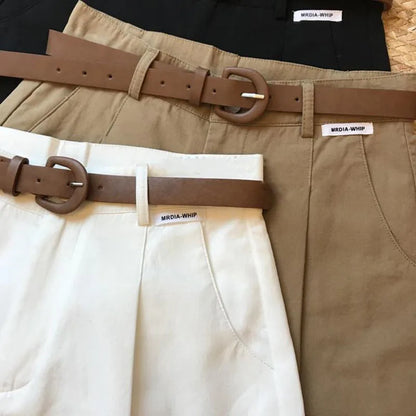 [Delivery belt] Summer new wide leg shorts Thin cotton A-frame shorts Office ladies classic loose casual zipper shorts for women