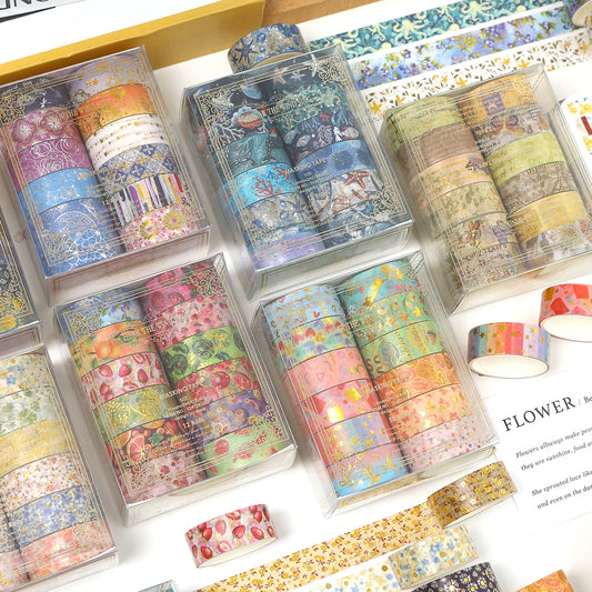 Creative Floral Hot Foil Washi Tape Set, 12 Rolls Decorative Masking Tape for Scrapbooking, Journaling, DIY Gift Supplies