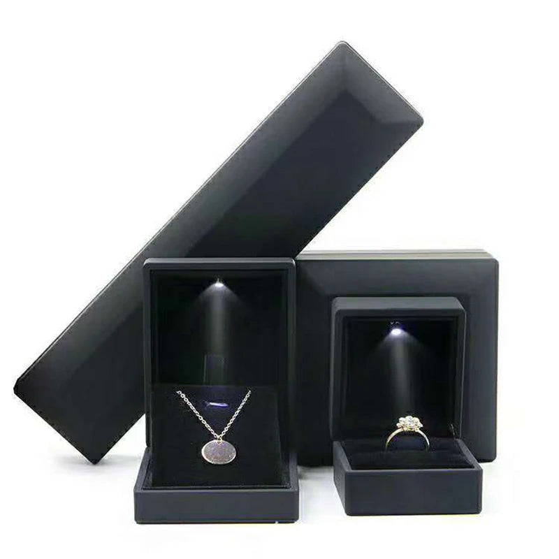 LED Jewelry Ring Box with Light Luxury Crown Earrings Pendant Storage Display Proposal Wedding Gift Box Jewelry Organizer Box