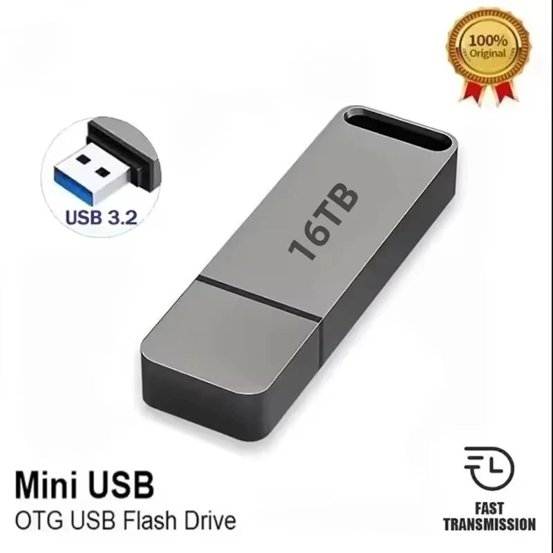 NEW 16TB Metal Flash Drive USB3.2 High Speed Transfer Large Capacity Portable USB Memory Pen Drive For Phone Computer Car U Disk