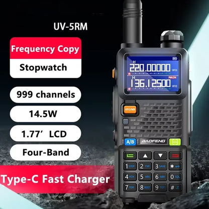UV-5RM Baofeng Walkie Talkie 3800mAh Battery USB-C Charger 14.5W UHF VHF Wireless Copy Frequency 999CH FM Ham Radio Update UV-5RH
