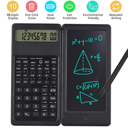 Foldable Scientific Calculator 10-Digit Digital Large Display with an Erasable Writing Tablet Digital Drawing Pad Math Calculator