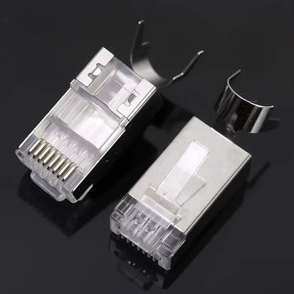 1/10/30Pcs, Pass Through RJ45 Cat7/Cat6/Cat5 Shielded Connectors, Crystal End Gold-Plated 8P8C Crimp UTP Ethernet Modular Plug
