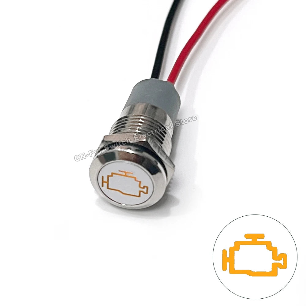 8/12/14MM Waterproof Symbol LED Indicator Light 12V 24V Silver Metal Indicator Turn Signal Pilot Light with Wire Car Dashboard