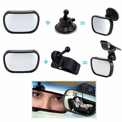 Car Interior Baby Mirrors, 360 Degrees Rotatable Windshield Sucker Sun Visor Plate Clips Mirror, Baby Kid Back Seat Observe Mirror