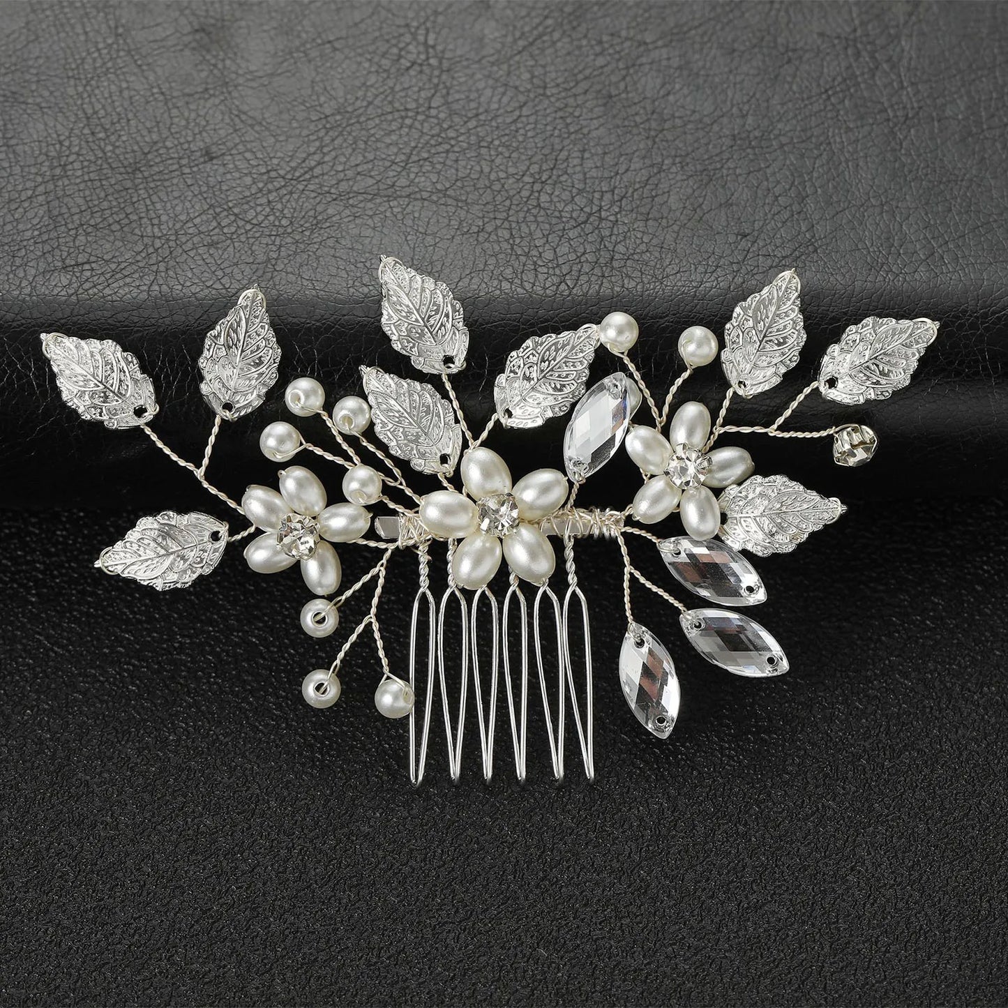 Crystal Pearl Hair Comb Clip Pin Alloy Leaf Hair Comb Handmade Headband Tiara For Women Bride Wedding Hair Accessories Jewelry