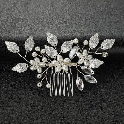 Crystal Pearl Hair Comb Clip Pin Alloy Leaf Hair Comb Handmade Headband Tiara For Women Bride Wedding Hair Accessories Jewelry