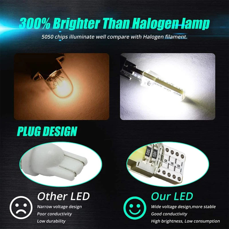 2/4/6/8/10/20 Pcs, T10 W5W LED Bulbs, Car Interior Dome Maps Trunk License Plate Lights, 12V COB-12SMD 7500K White Yellow Red Blue