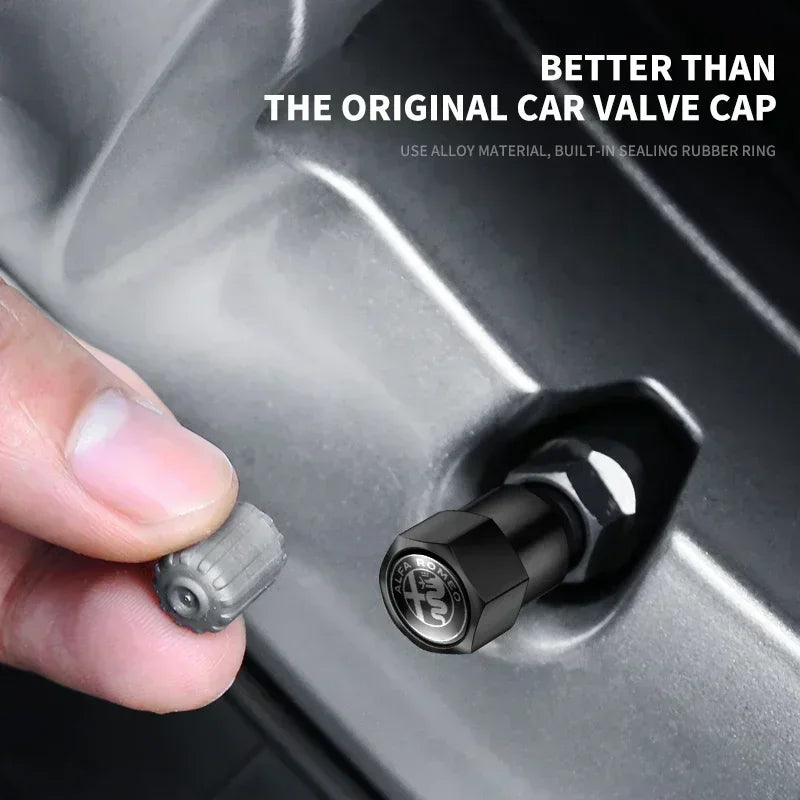 4Pcs Metal Car Wheel Tire Air Valve Caps Stem Covers For Alfa Romeo Mito Brera 147 Giulietta 159 156 Stelvio Sportiva Giulia