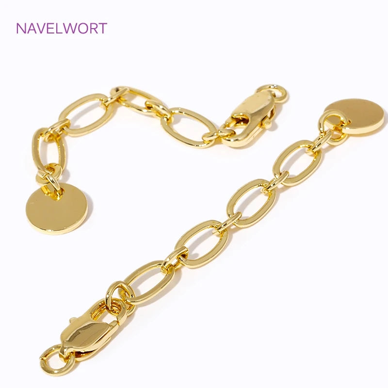 1/3/5Pcs/lot, 18K Gold Plated Round Extension Chain For Jewelry Making, Brass Extended Tail Chain, DIY Necklace Accessories