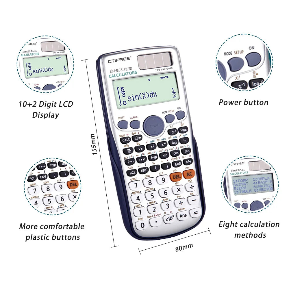 Calculator for FX-991ES-PLUS Original Scientific Calculator 417 Functions for High School University Students Office Coin Battery