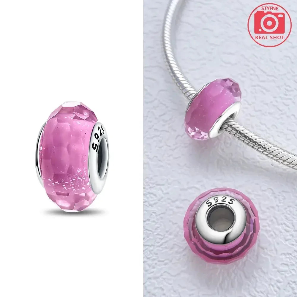 Silver 925 Colorful Flower Series Murano Glass Beads Charm Fit Original Bracelet Murano Glass DIY for Women Jewelry Gift
