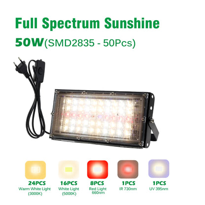 AC220V LED Plant Grow Light 50W/100W Phyto Lamp Full Spectrum Growing Lights with Bracket Adjustable Tripod for Seeds Veg Flower
