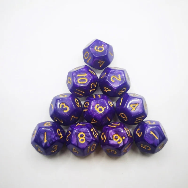 D12 12 Faces DND Dice Transparent Acrylic 12 Side Dice Set Polyhedral TRPG, Mtg, Rpg, Dice for DND or COC Game, 10PCs per Set