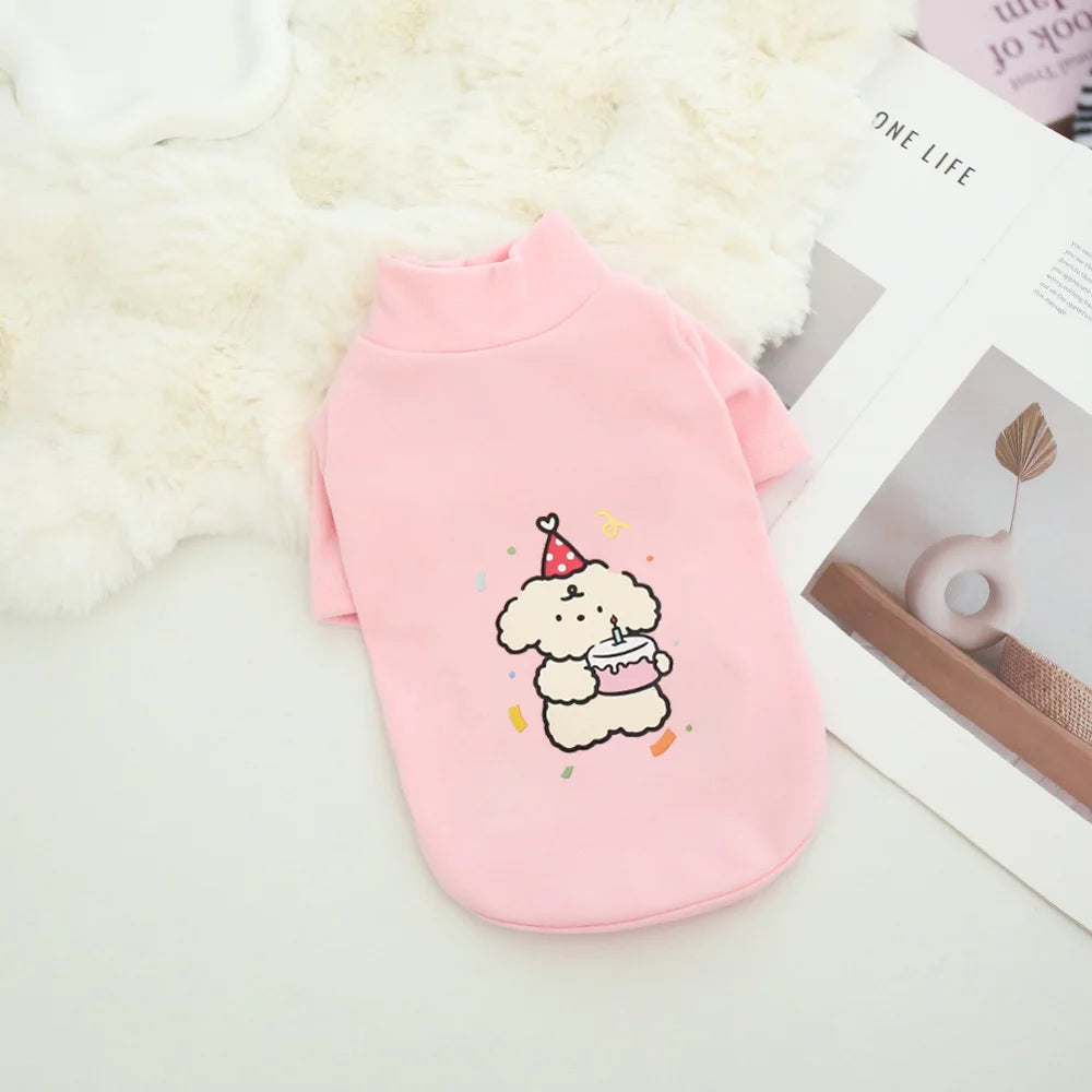 Dog Autumn/Winter Plush Hoodie Cute Cartoon Dog Warm Base Coat Pet Double-Sided German Plush Thick High-Neck Coat