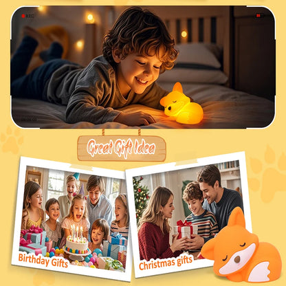 Fox Night Light, Squishy Silicone Lamp Novelty Gifts, Rechargeable Dimmable Timer Bedside Touch Nightlight for Breastfeeding