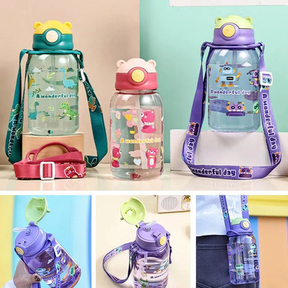 650ml Cute Kids Water Bottle with Straw, BPA-Free, Leakproof Outdoor Portable Children's Cups, School Water Bottle for Children