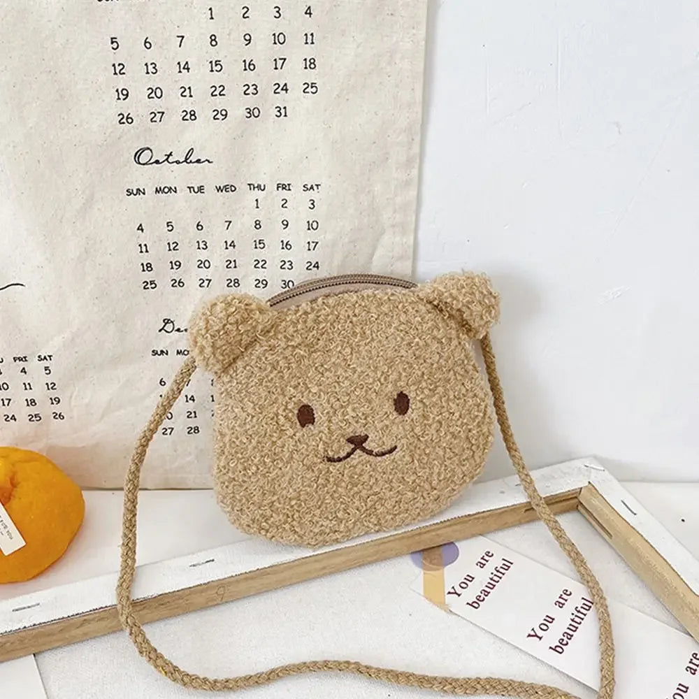 New Cartoon Bear Girls Plush Shoulder Bag Autumn Winter Cute Kids Messenger Bag