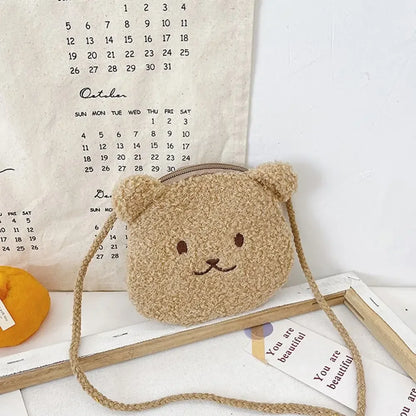 New Cartoon Bear Girls Plush Shoulder Bag Autumn Winter Cute Kids Messenger Bag