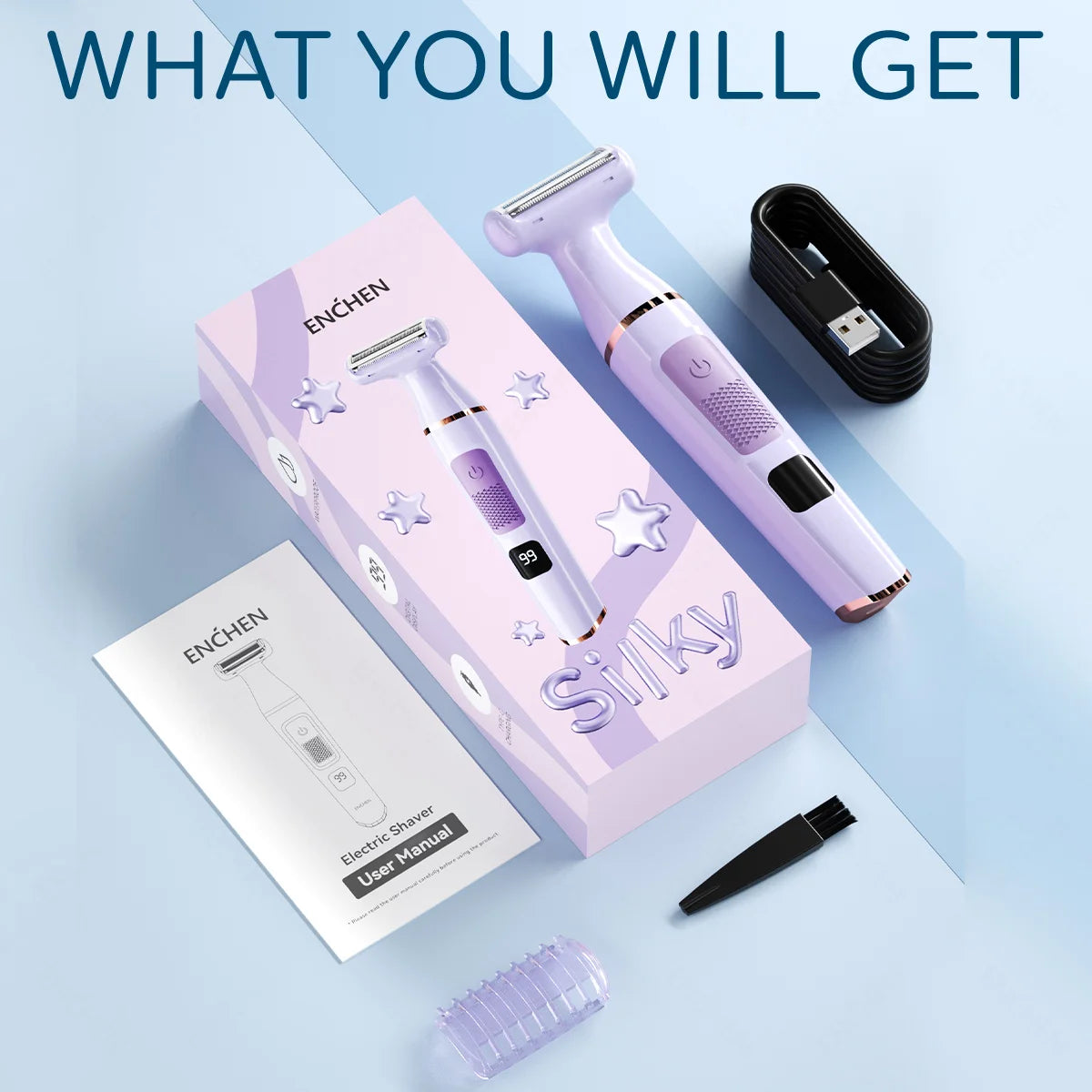 ENCHEN A1 Hair Trimmer For Lady Wet&Dry Suitable For The Whole Body Type-C Fast Charge 3-IN-1 Smooth Painless Detachable Blade