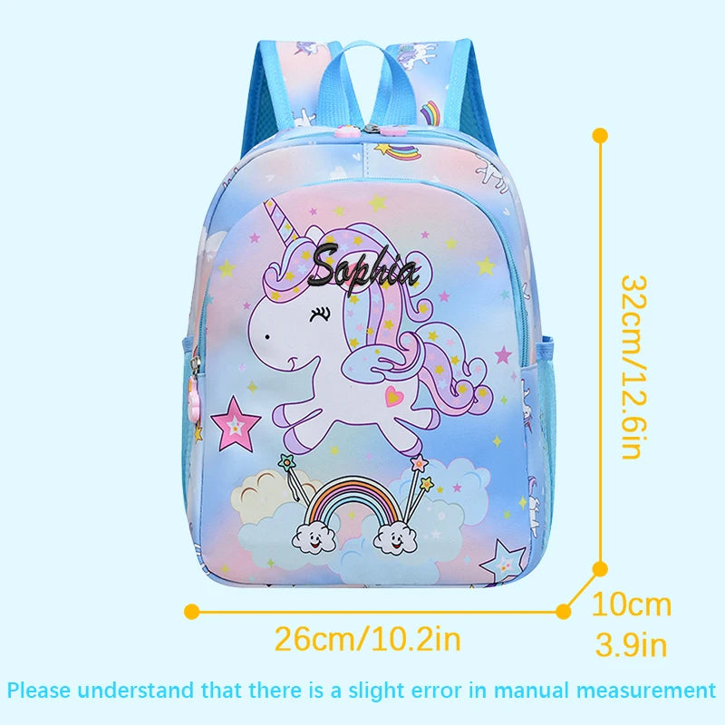 Embroidered Custom Cute Cartoon Rainbow Unicorn Print, Available in 4 Colors, Stylish Double-Shoulder Backpack, Casual Backpack