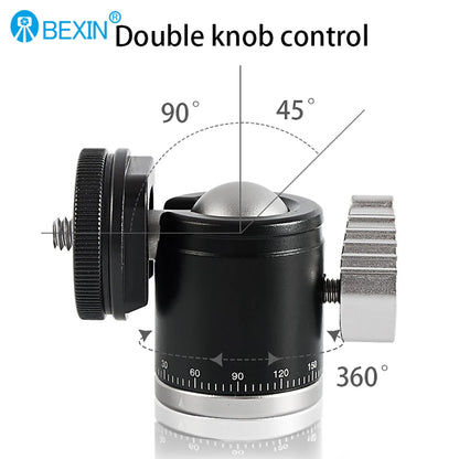 Mini Cold Shoe Ball Head, Dual Use 1/4 Screw Cold Shoe Aluminum Alloy Ball Head for Camera Phone Speedlite Tripod Selfie Stick, BEXIN K19