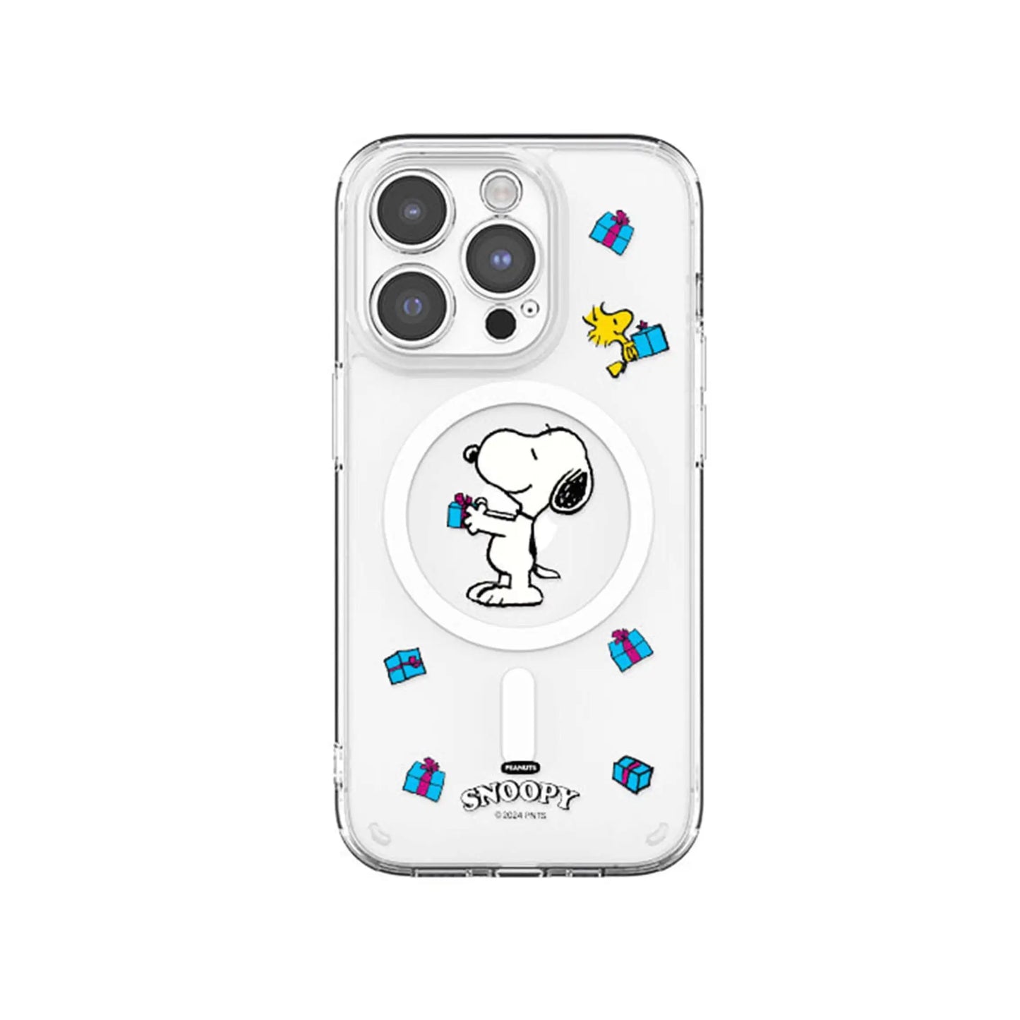 S-Snoopy Wireless Charging Case for iPhone 17 Air 16 E 15 14 13 12 Mini 11 Pro Max Transparent Acrylic Silicone Edge Hard Cover