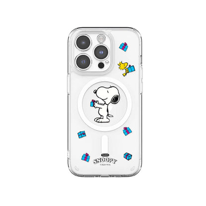 S-Snoopy Wireless Charging Case for iPhone 17 Air 16 E 15 14 13 12 Mini 11 Pro Max Transparent Acrylic Silicone Edge Hard Cover
