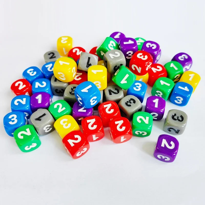 10Pieces Number 1 2 3 123 D6 14mm Acrylic Dice 6-sides Dices For Board Game Cubes 6 Colors learning game accessories