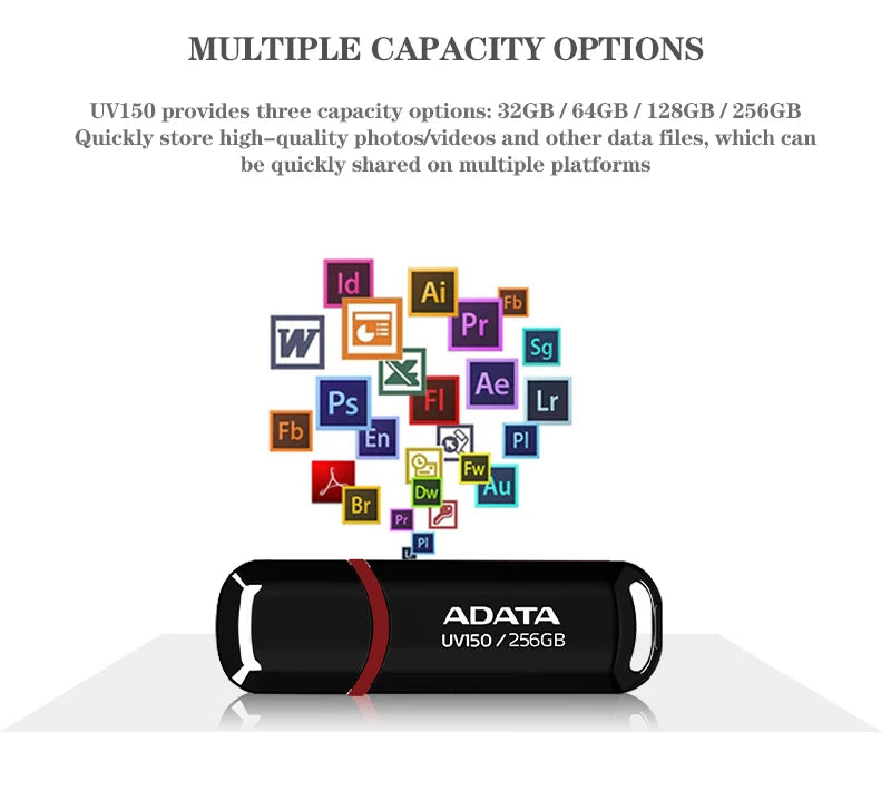 ADATA UV150 USB3.2 High-speed Flash Drive Plug And Play Easy Portable USB Flash Drive Black 256GB 128GB 64GB 32GB