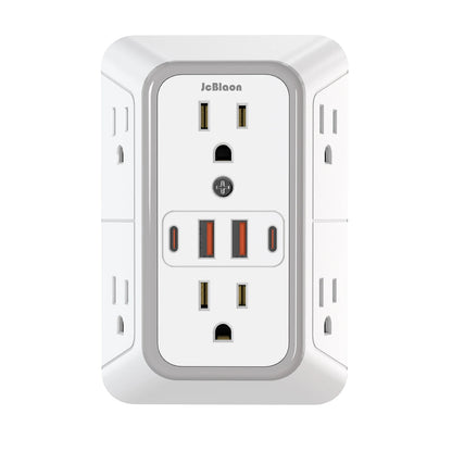US Multi Socket, Wall Socket with 6 AC Outlets, 4 USB Port(2 Type C), Universal Plug, Power Strip, Network Filter, Fast Charging