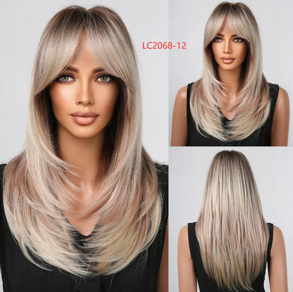 CharmSource Blonde Long Hair Natural Straight Wig, Synthetic Wigs  for Women Daily Party High Density