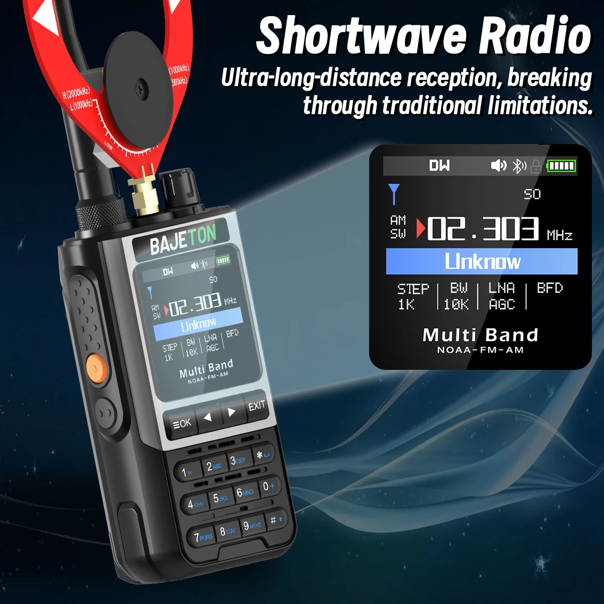 BAJETON BJ-8300 Walkie Talkie 10W Tri Power SW MW LW AM SSB CB Receive Wireless Bluetooth Phone Programming NOAA Two Way Radio