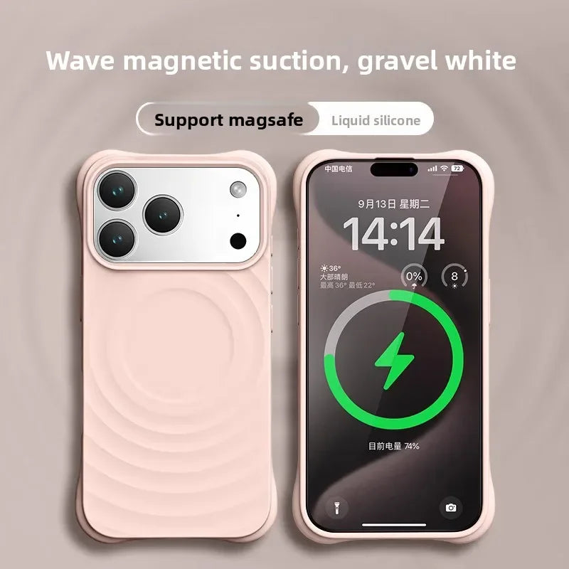 High Quality Solid Color Case For IPhone 17 16 15 14 13 Air Pro Max For Magsafe Liquid Silicone Wave Pattern Anti-Scratch Cover