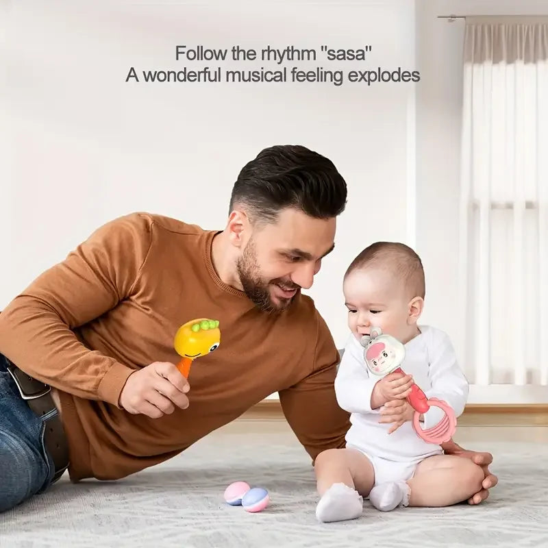 Cartoon Rattle, Newborn Sensory Grasp Toy, Chew-Safe Early Ed Handbell for Xmas & Bday Bite and Chew Toy Festival Gifts