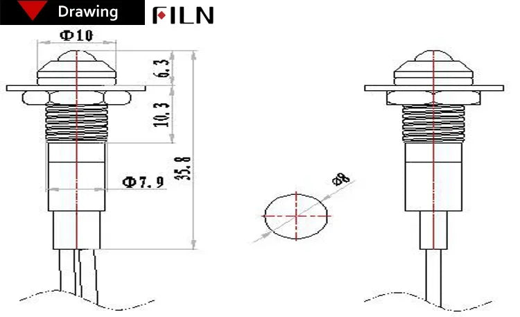 FILN 8mm LED Light Panel Mounted Raised Head LED Light Panel Black Metal Shell Mini 12V 24V 110V 220V With 20cm Cable