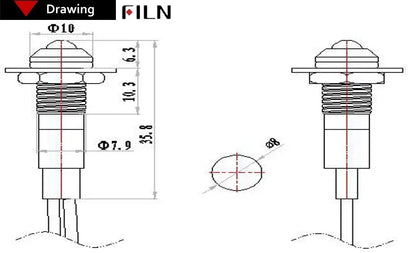 FILN 8mm LED Light Panel Mounted Raised Head LED Light Panel Black Metal Shell Mini 12V 24V 110V 220V With 20cm Cable