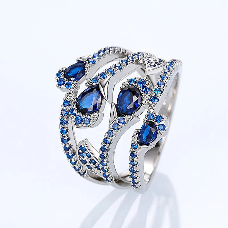 Huitan Gorgeous Blue Cubic Zirconia Wedding Rings for Women Newly Designed Fashionable Female Accessories Party Trendy Jewelry