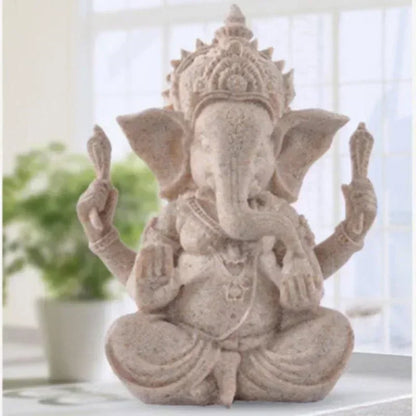 Handmade Sandstone Ganesha Buddha Elephant Statue Sculpture Figurine for Home Decoration, Living Room