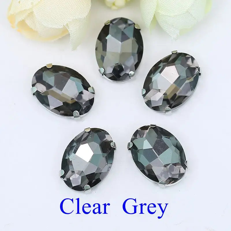 Glass Rhinestones, Oval Shape Diamond With Claw Sew On Strass Metal Base, Buckle Crystal Stone Beads For Clothes