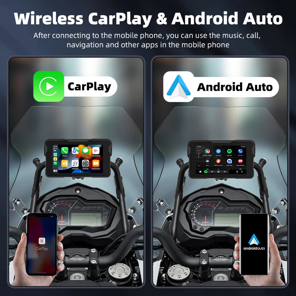 EKIY 5.0 inch Wireless CarPlay Moto Android Auto Portable Digital Motorcycle Dashboard GPS Motorcycle Navigation Display Screen