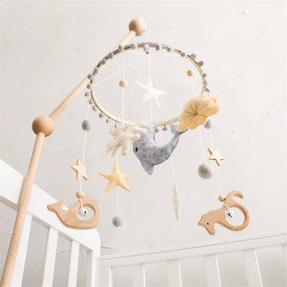 Newborn Baby Rattles Toys, 0-12 Months Soft Felt Whale Bed Bell Infant Mobile Crib Hanging Musical Carousel Toy, Boys Girls Gift