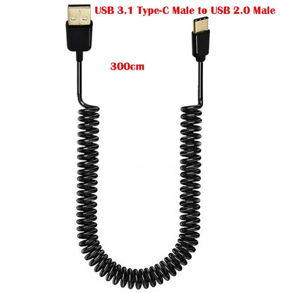 60W Fast Charging USB C to USB2.0/USB A to Micro USB/Type C to Type C Coiled Cable 90 Degree Right Angle Designs Cable for Smart