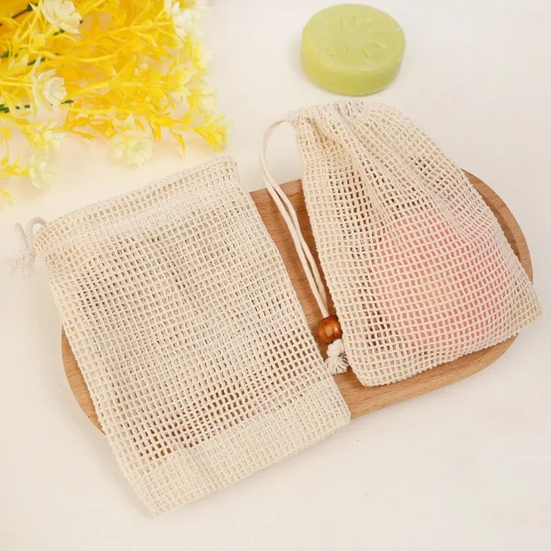1/10PCS Hangable Soap Bags Natural Cotton Linen Foaming Soap Net Bag Body Soap Cleanser Net Bags Household Shower Cleaning Tools