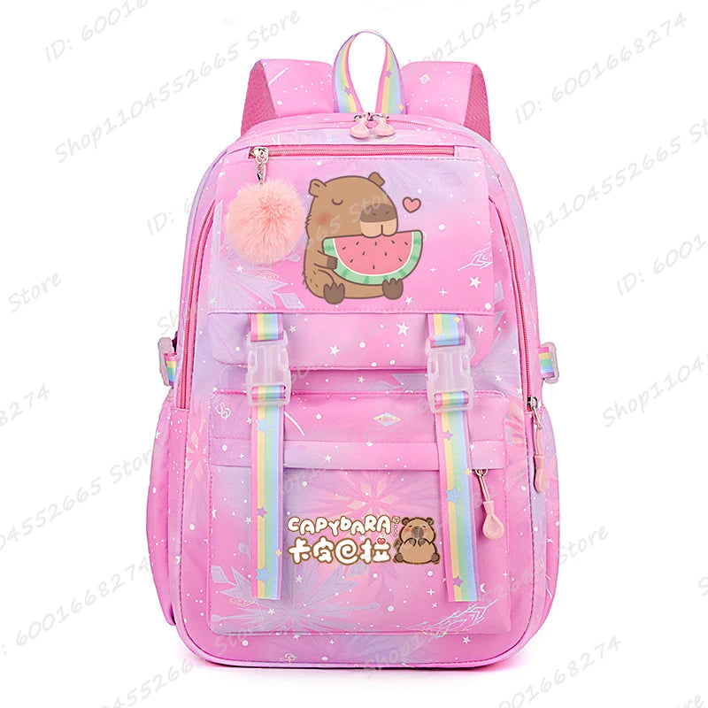 Capybara & Watermelon Graphic Print Schoolbags, Cute Cartoon Children Backpack, Girls Boys School Backpack, Capybara Lovers Bags